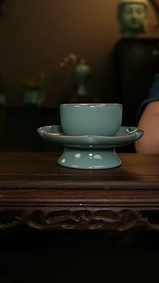 摆件仿古手工葵口罗汉茶盏