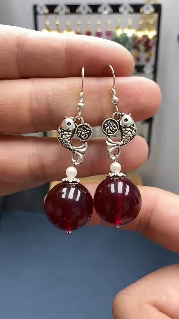 【闪购商品】血珀耳饰银S925镶嵌尺寸18mmQ3