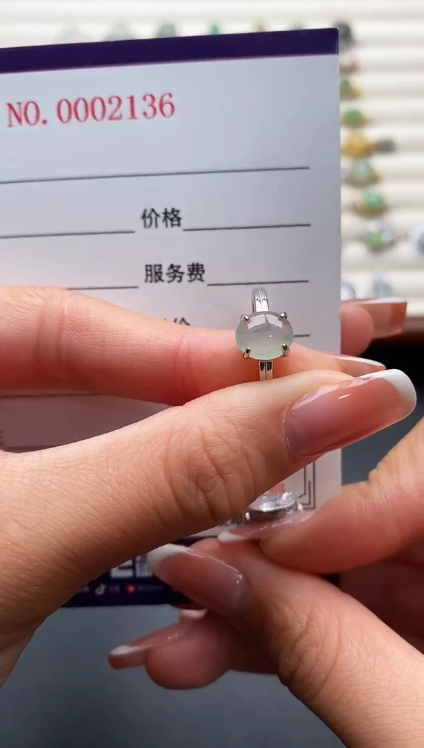 银S925镶嵌戒指翡翠4444444+7