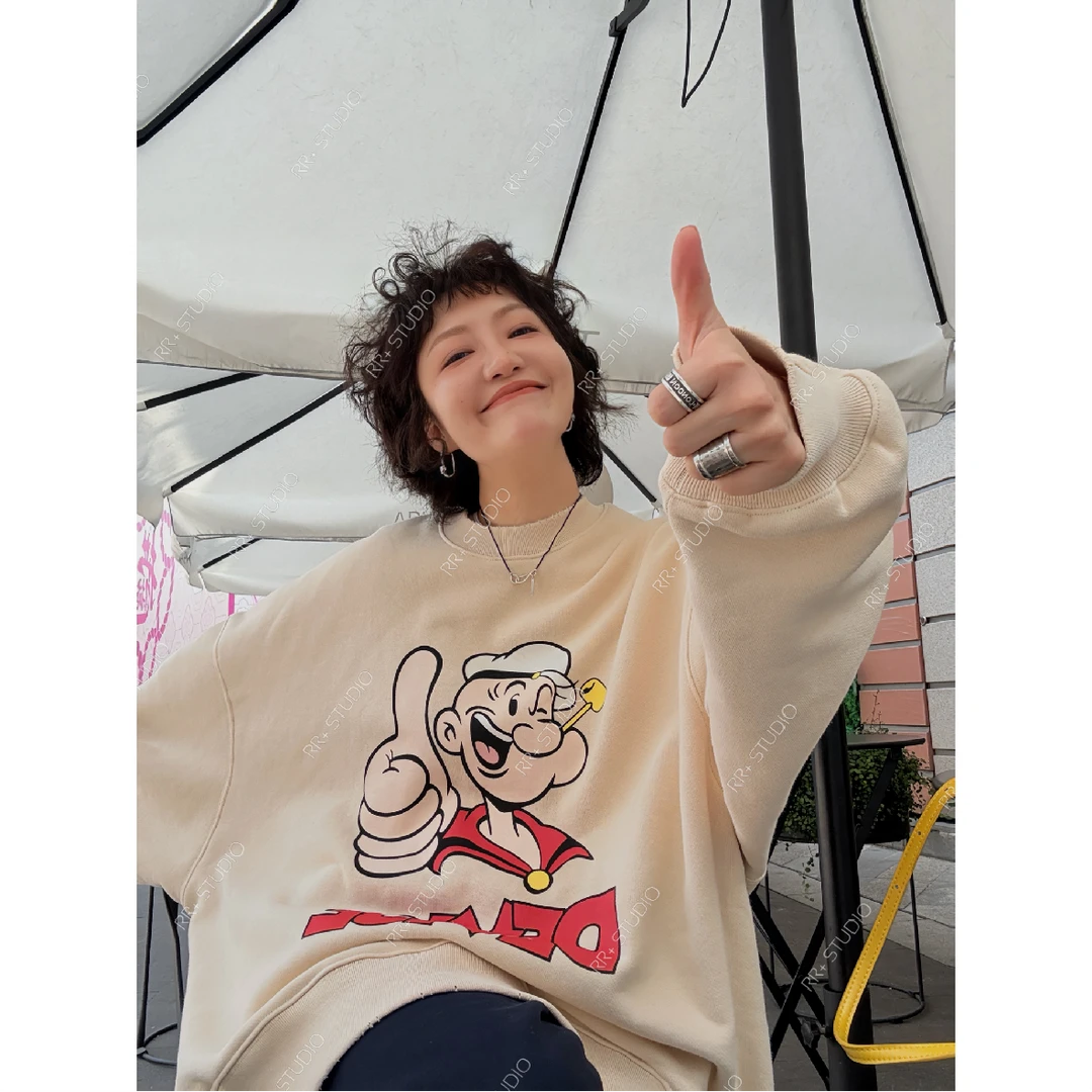 22163韩版动漫卡通印花圆领卫衣女慵懒宽松时尚上衣