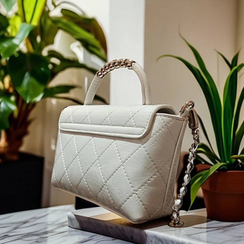 HIRMRIS手工真皮包MX193 缪菱格手提珠白色