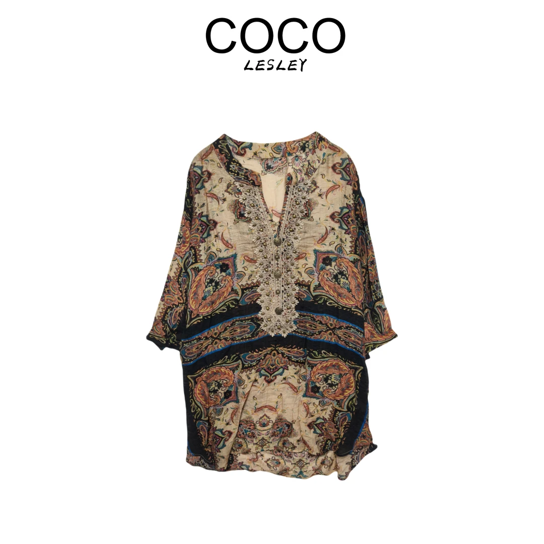 【COCO LESLEY】桑蚕丝复古波西米亚风宽松印花衬衫msl510