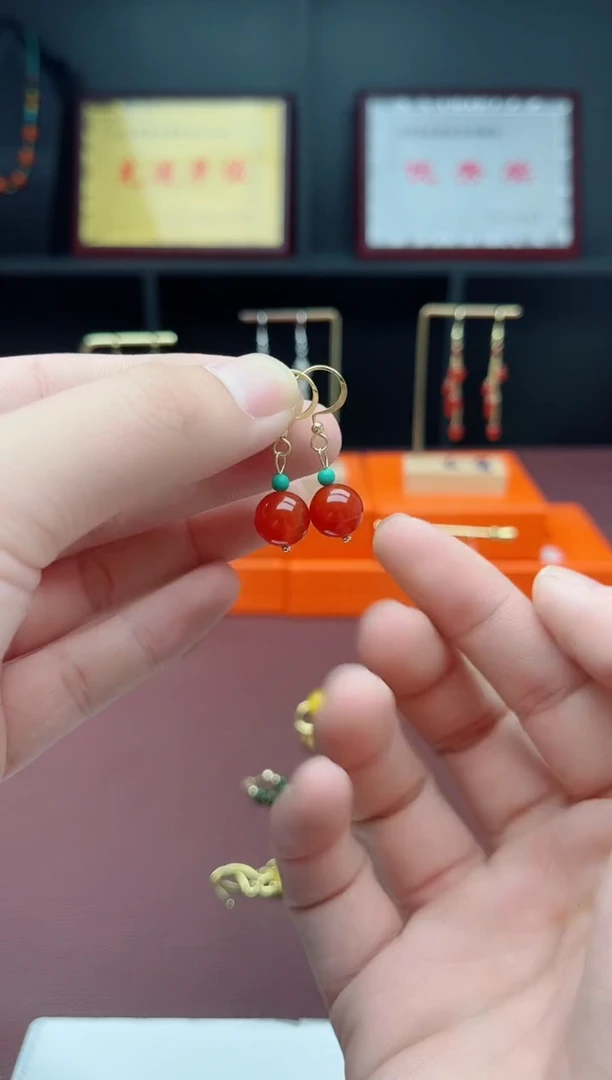 银S925镶嵌耳饰玛瑙/玉髓424