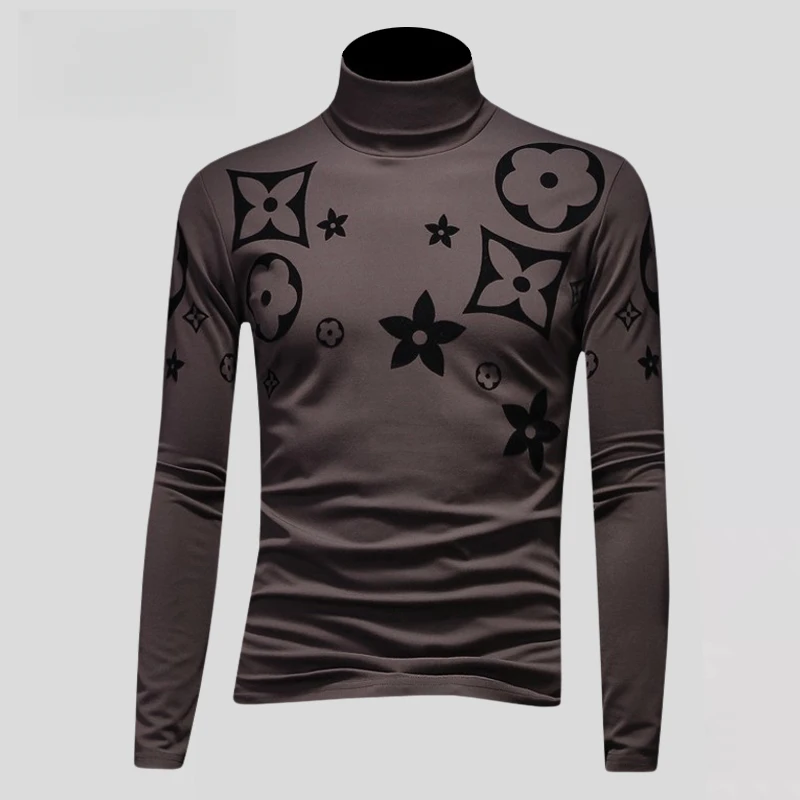 肯梅灵列轻奢潮高领长袖T恤男磨毛打底衫秋冬修身小衫薄绒内搭厚t