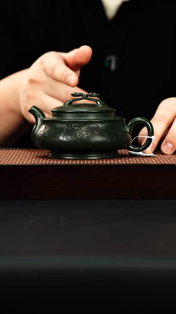 茶壶紫砂宜兴紫砂 如意周盘 绿泥 谭青 h089