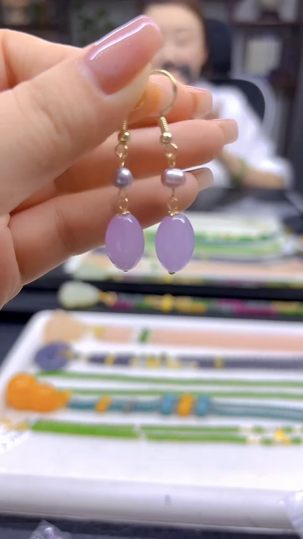 翡翠14K金镶嵌耳饰DIY款E788