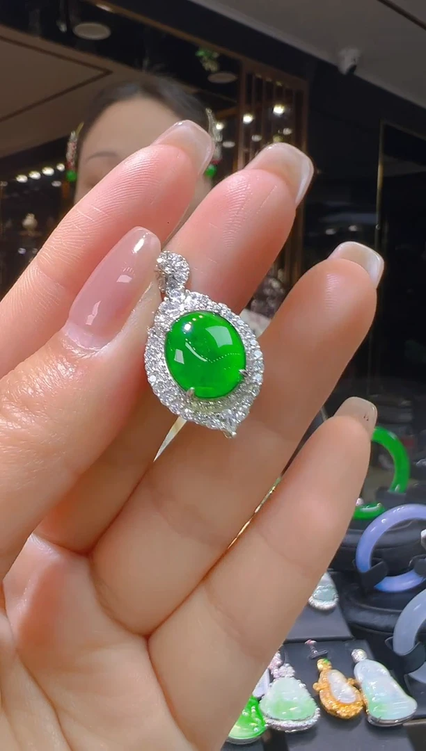 【闪购商品】翡翠吊坠(赠链)银S925镶嵌036(多样性发货)