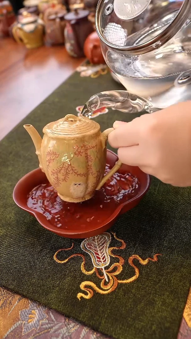 茶壶紫砂段泥布偶猫紫藤花