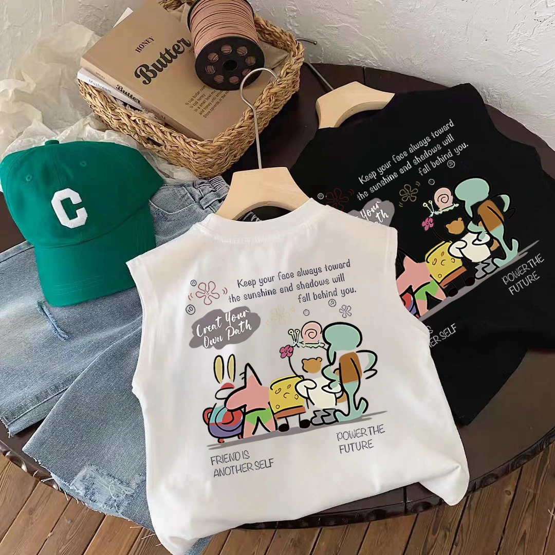 2025夏季新款儿童坎袖背心男童莫代尔无袖T恤小童宝宝卡通夏装潮