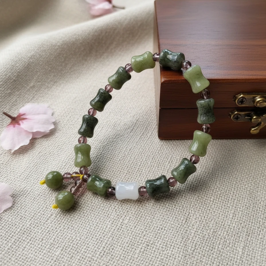 翠绿色金丝玉竹节手串节节高升S237