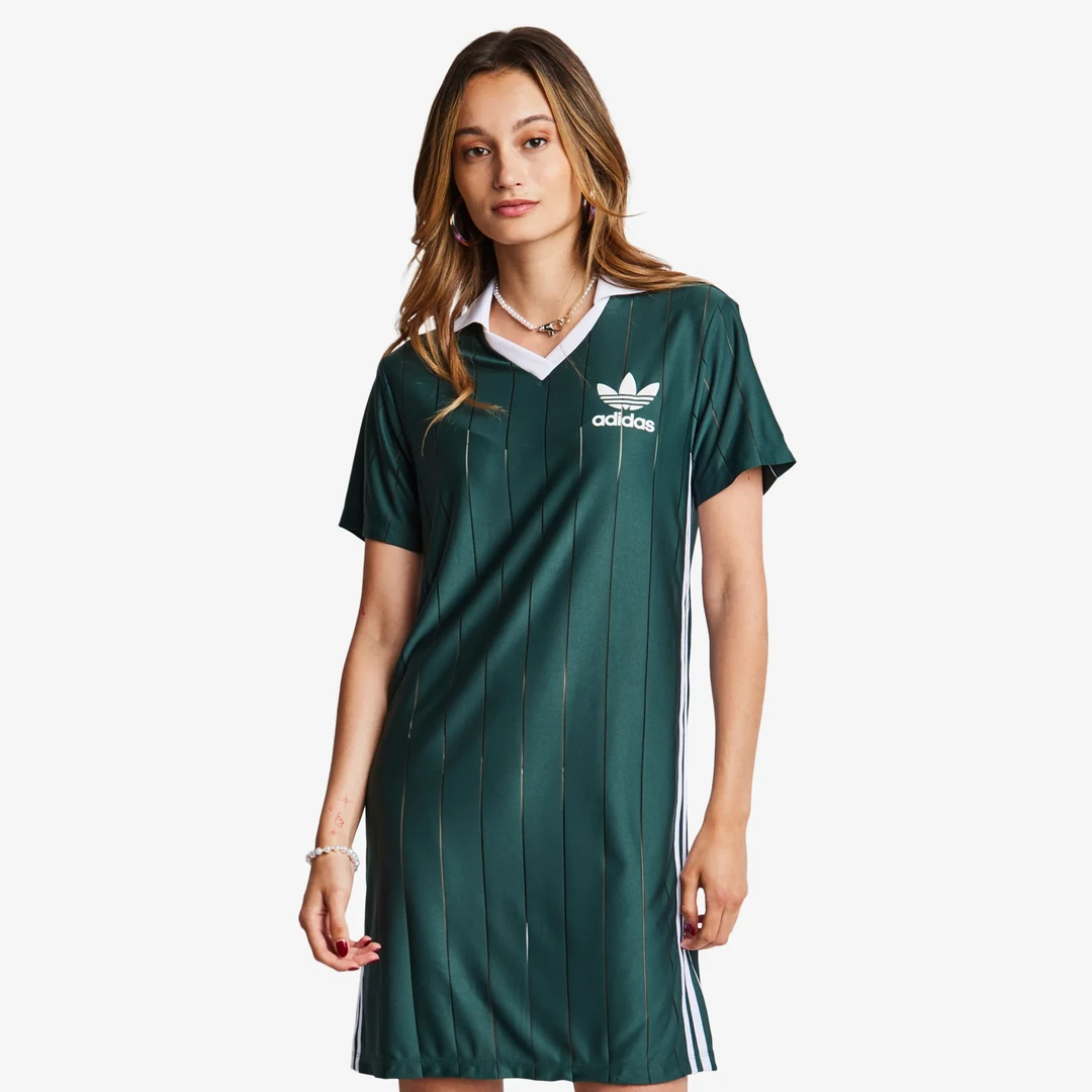 Adidas阿迪达斯三叶草女子翻领短袖经典三条纹polo领连衣裙IX5507