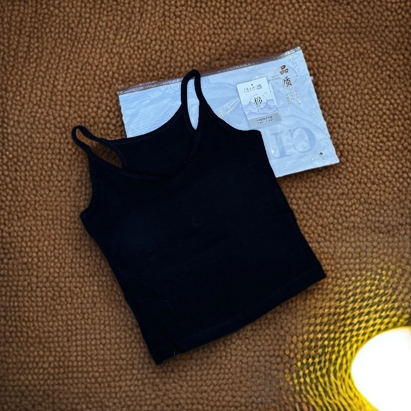 大U领黑色短款美背背心8012
