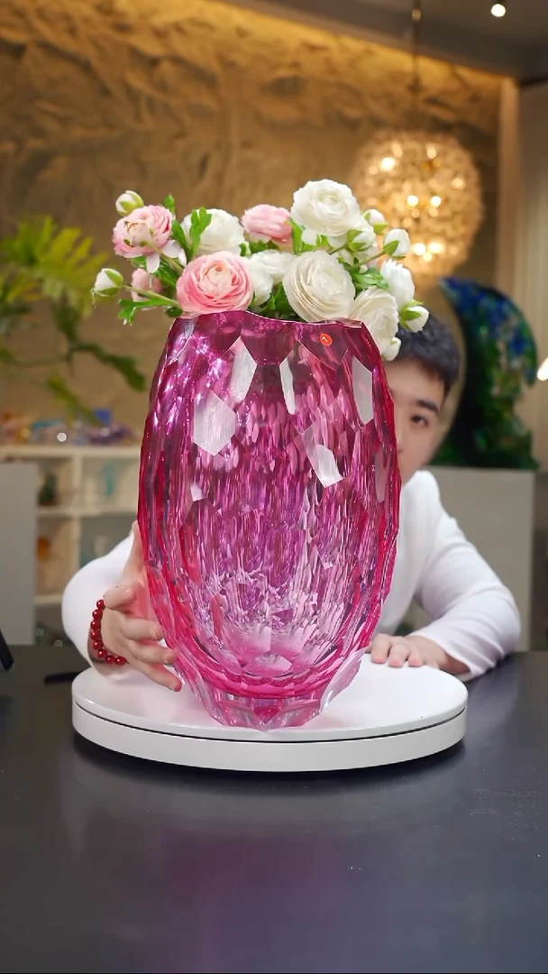 手工艺品琉璃金红凹面花器