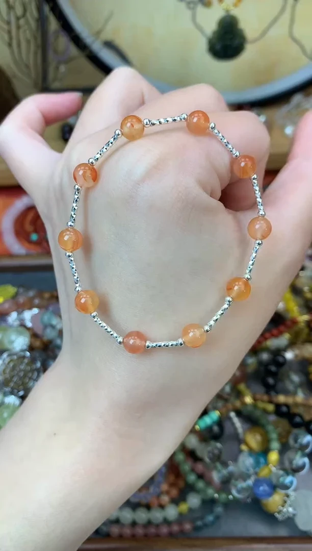 【闪购商品】玛瑙手饰银S925镶嵌138手串