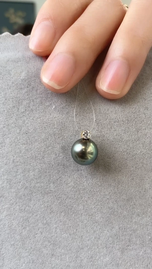【闪购商品】海水珍珠吊坠(不含链)18K金镶嵌10-11大溪地黑珍珠吊坠