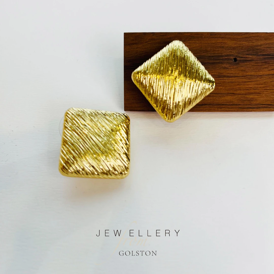 铜合金耳饰 方形金属拉丝耳钉耳环法式高级感复古小众s925银针