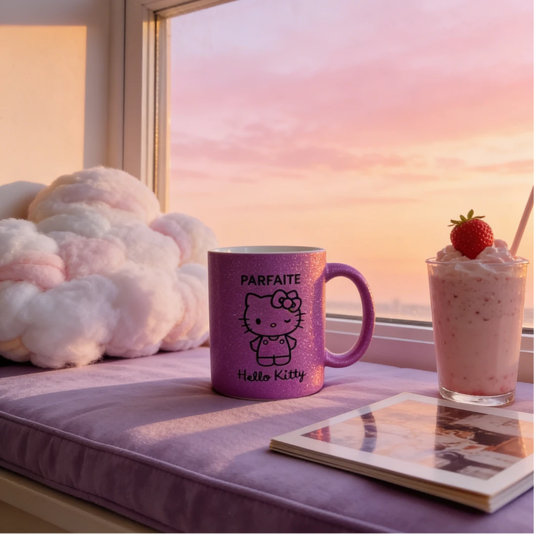 【Hello Kitty 星闪紫杯】外贸尾单微瑕炻瓷陶瓷马克杯咖啡牛奶杯