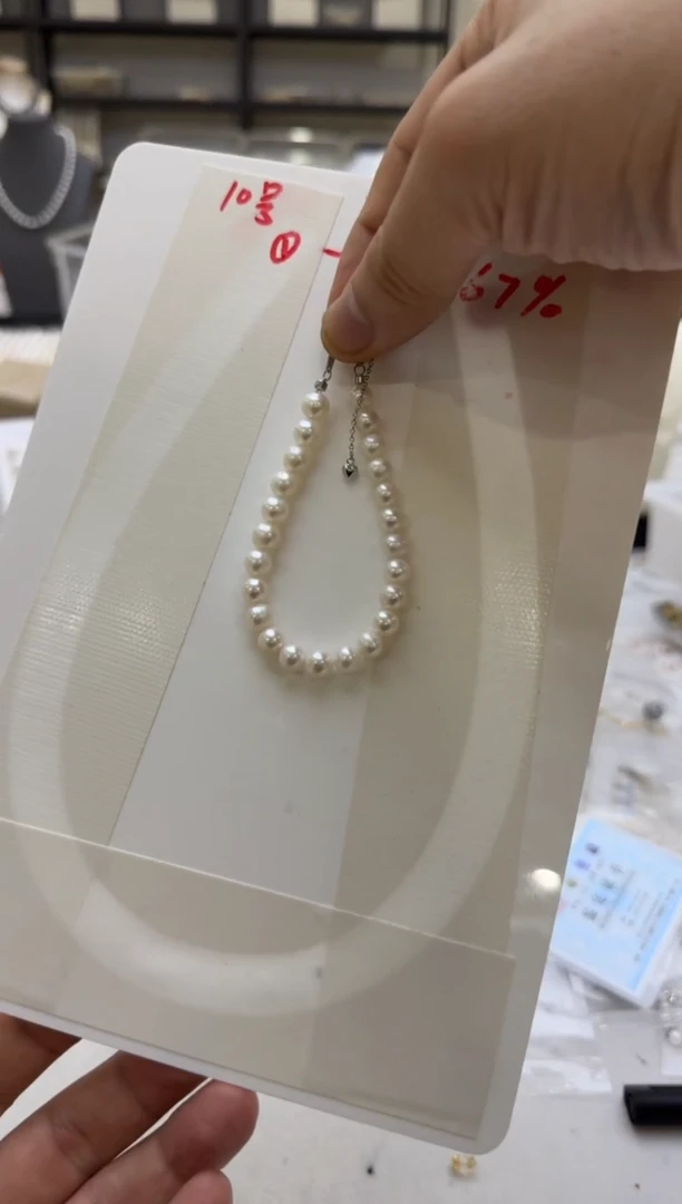 淡水珍珠手链银S925镶嵌7mm 爱心尾链