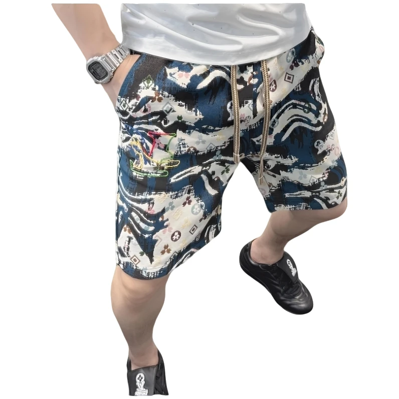 斯狄奈勒欧洲站高端提花刺绣短裤男夏季个性潮牌修身美式五分裤子