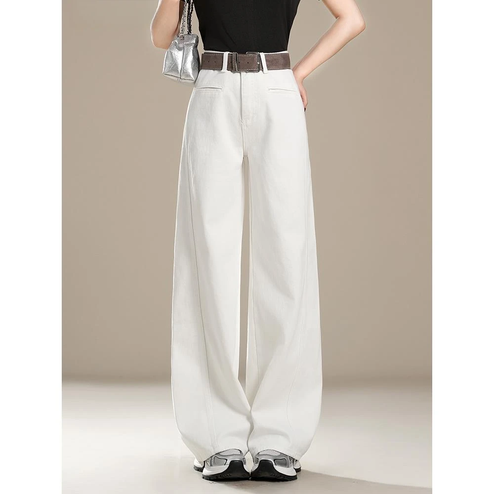 白色设计感加长直筒牛仔裤女2025秋季新款高腰宽松拖地垂感阔腿裤