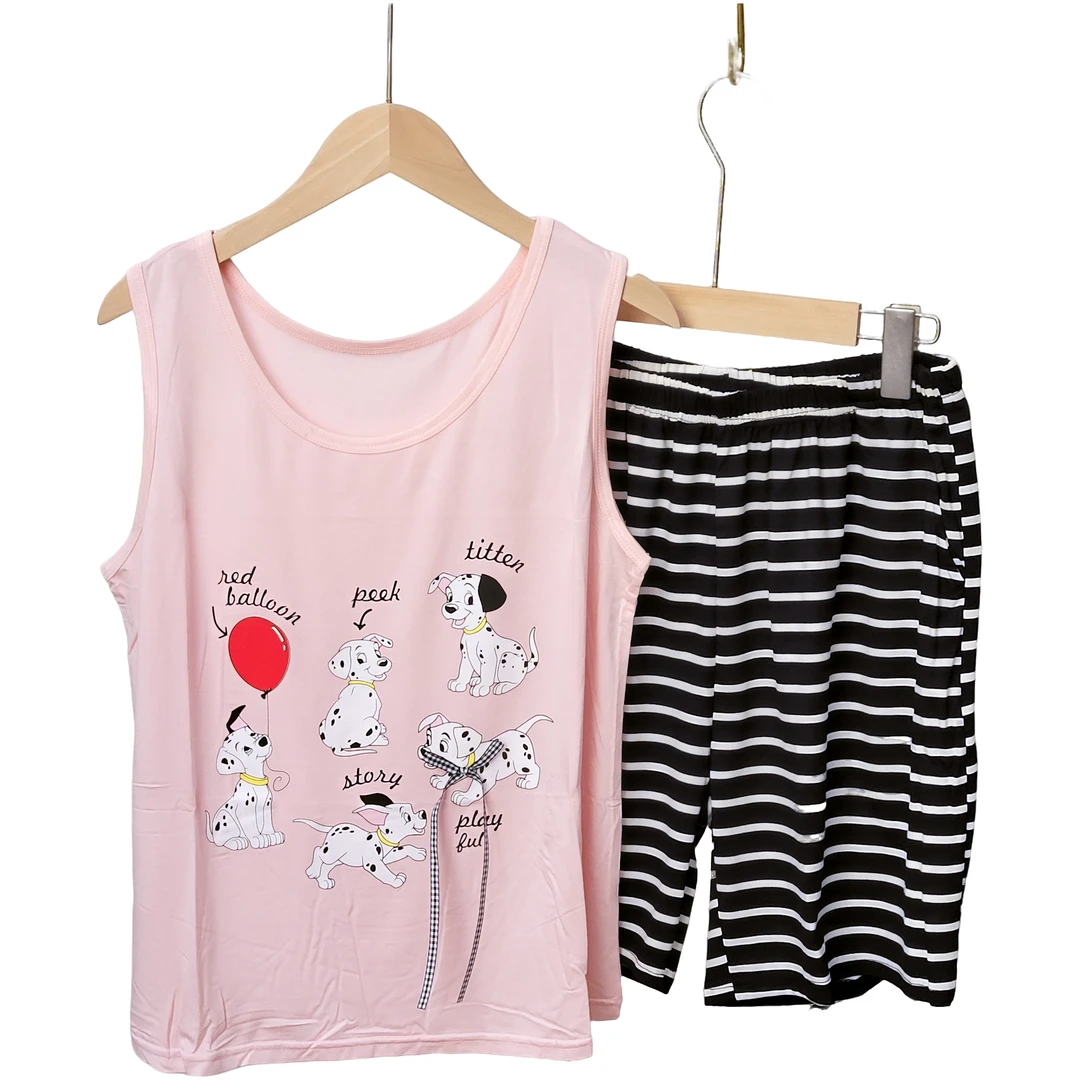 C176女士（不带胸垫）无袖背心短裤睡衣可爱卡通风宽松大码家居服