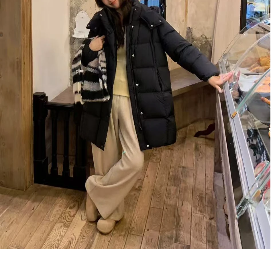 中长款女韩版宽松气质加厚羽绒服黑袖口百搭休闲冬装保暖
