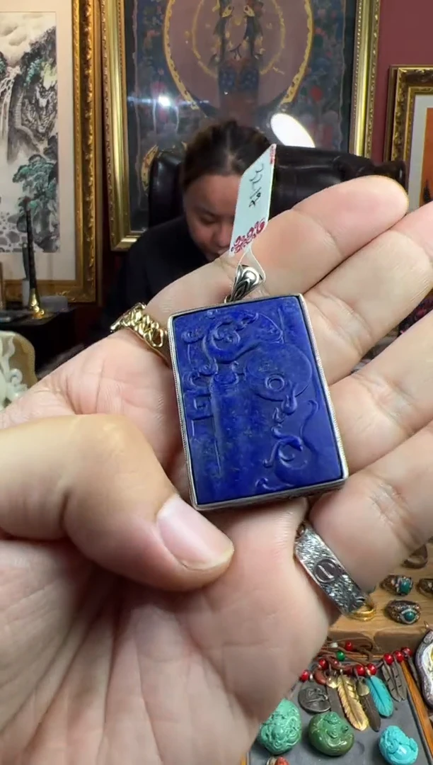 银S925镶嵌青金石.50号  青金石雕刻吊坠套装ylp