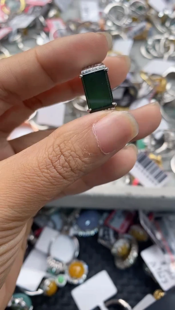 银S925镶嵌戒指翡翠6666----6