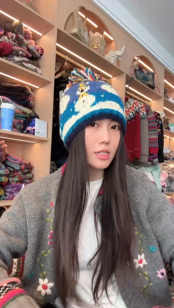 羊毛细线雪人帽