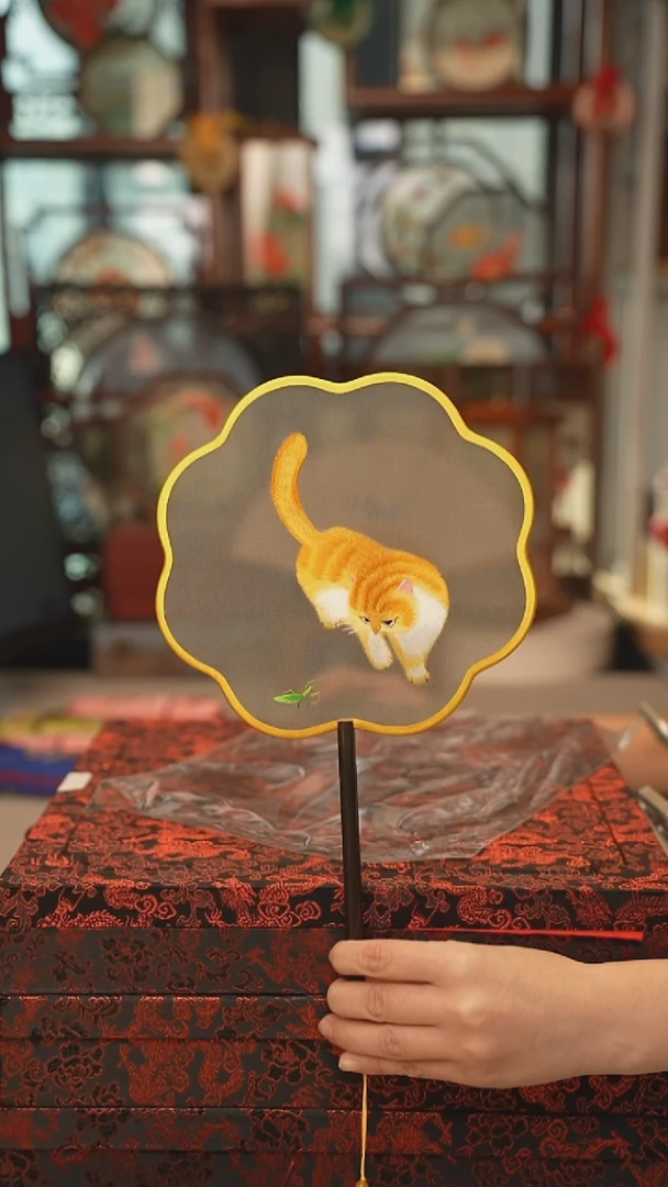 扇子团扇 绣花双面非遗