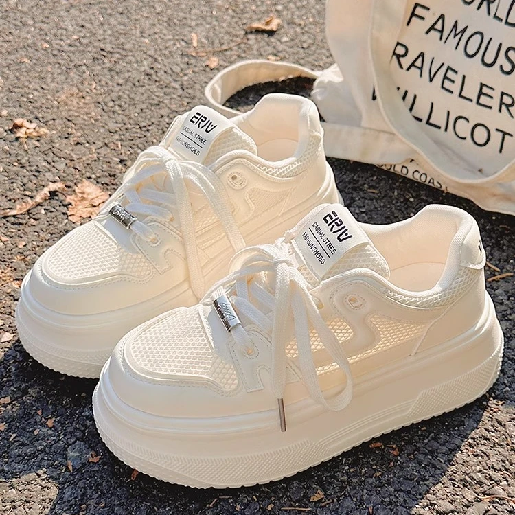 Moleubak厚底增高小白鞋女2025款夏透气网面网鞋配裙子鞋子运动鞋