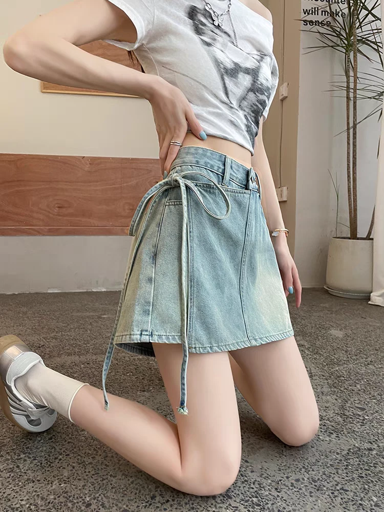 1301水洗夏秋季短裙百搭高腰痞帅牛仔风