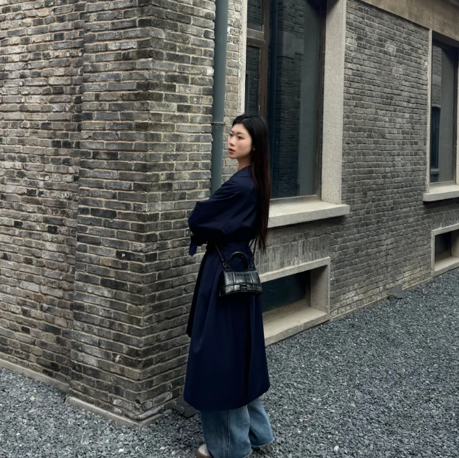 [芷怡服饰]时尚春季长款腰带阔版大衣