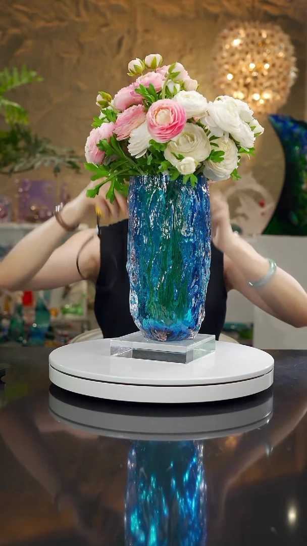 手工艺品琉璃宝石蓝树纹花瓶