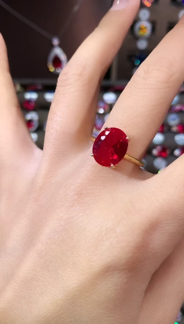 无925银鸽血红色戒指