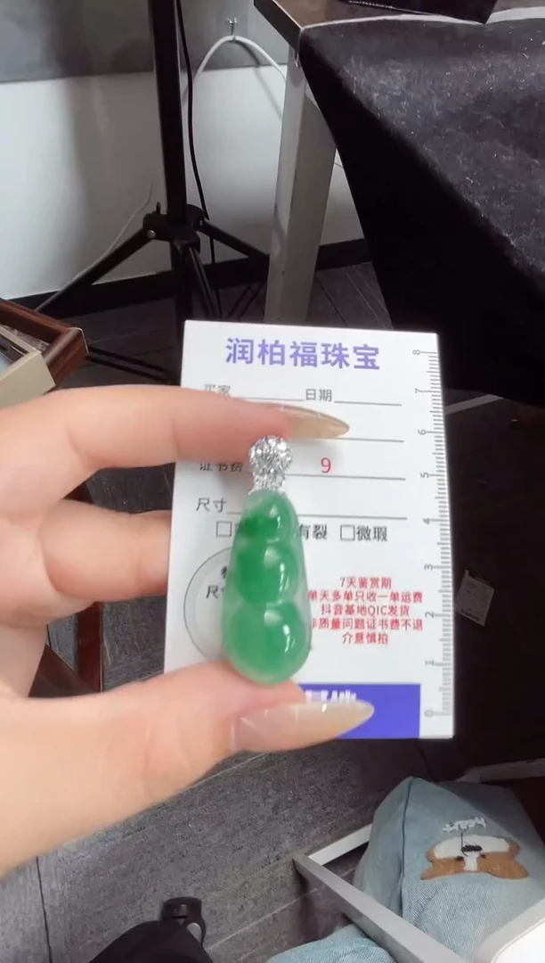 吊坠(赠链)银S925镶嵌石英质玉（非洲翠）22.288豆子