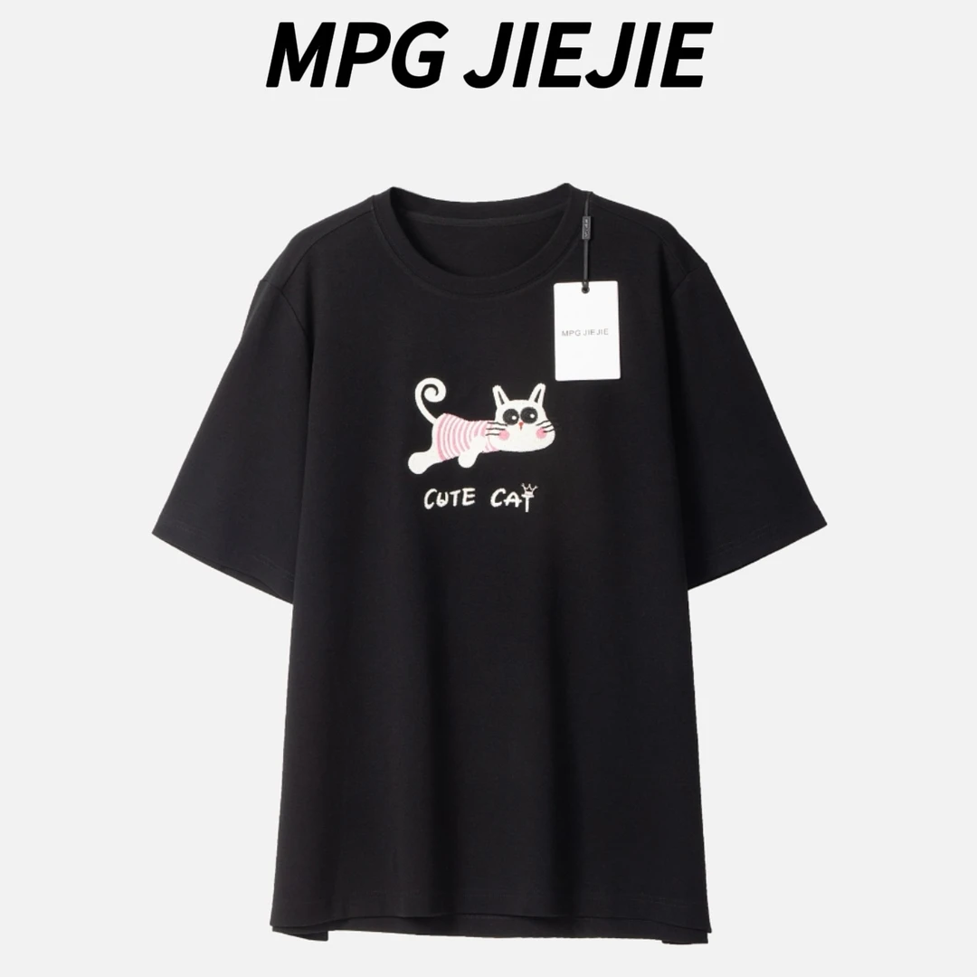 MPG JIEJIE【猫小姐】25春夏短袖时尚休闲女士印花猫咪圆领T恤