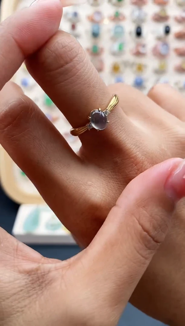 【闪购商品】翡翠戒指银S925镶嵌缅甸天然A货翡翠222 4+6