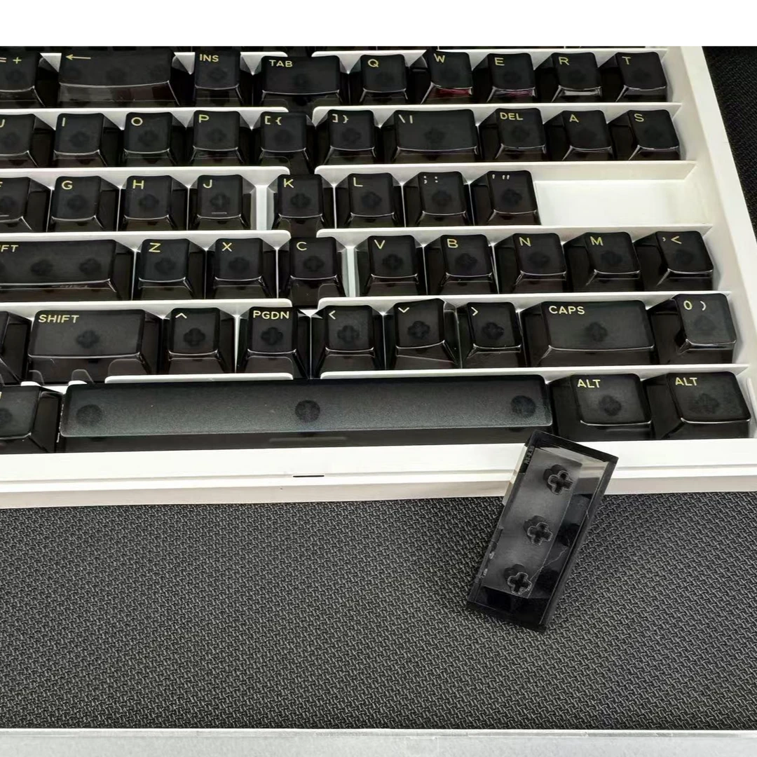 键帽黑色蓝色雾透67键加厚雾透烫金字样键帽黑色-IPI