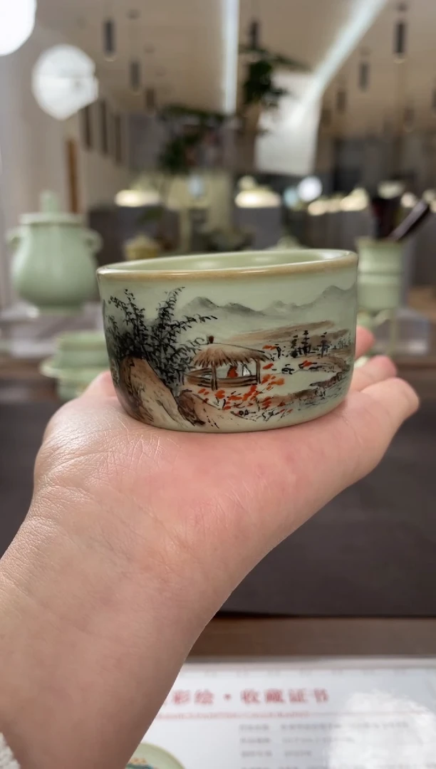 余秀华彩绘-禅心扳指杯（竹林茅屋）