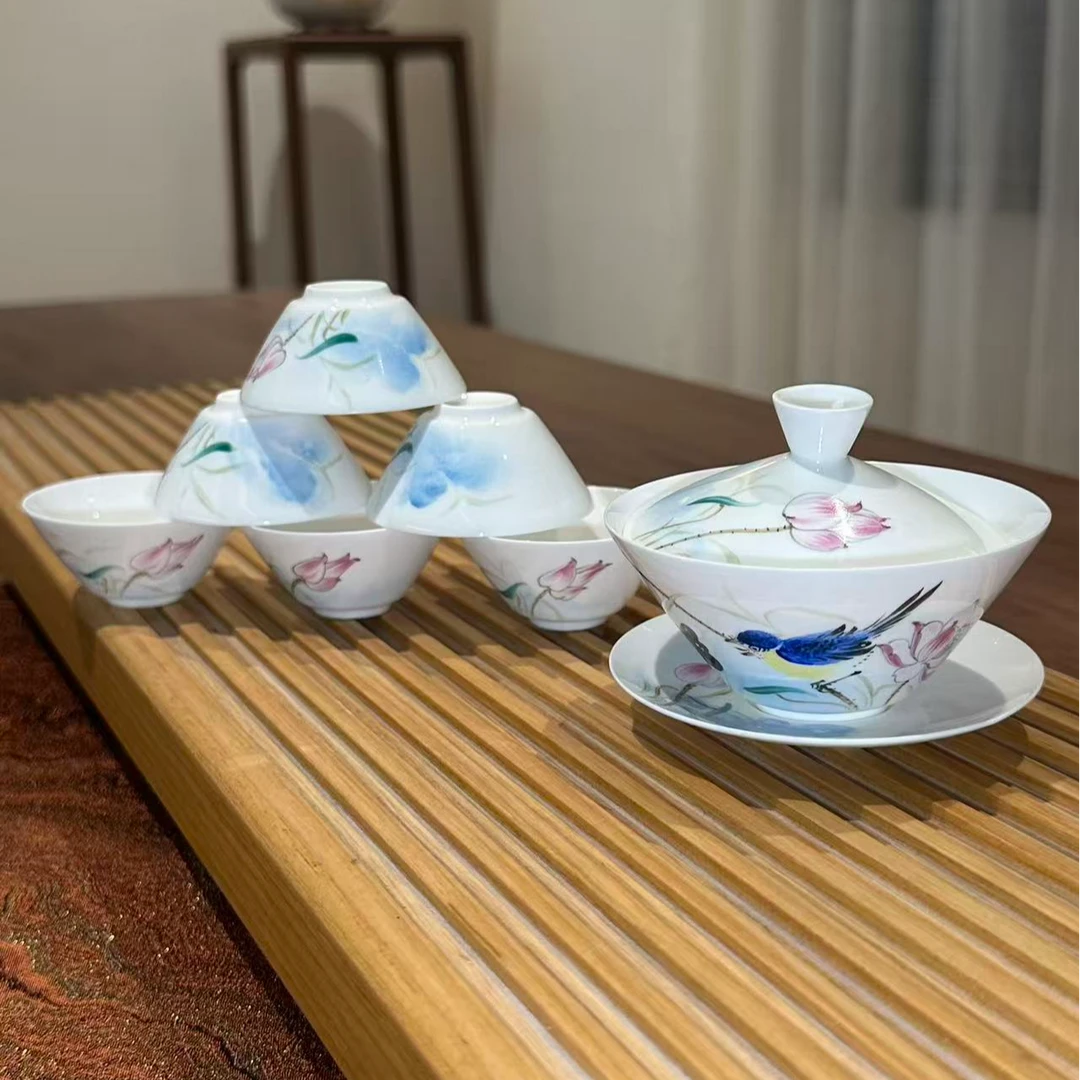 泡茶茶具套装2025新款专用家用陶瓷一壶六杯盖碗茶杯盖碗茶杯礼品