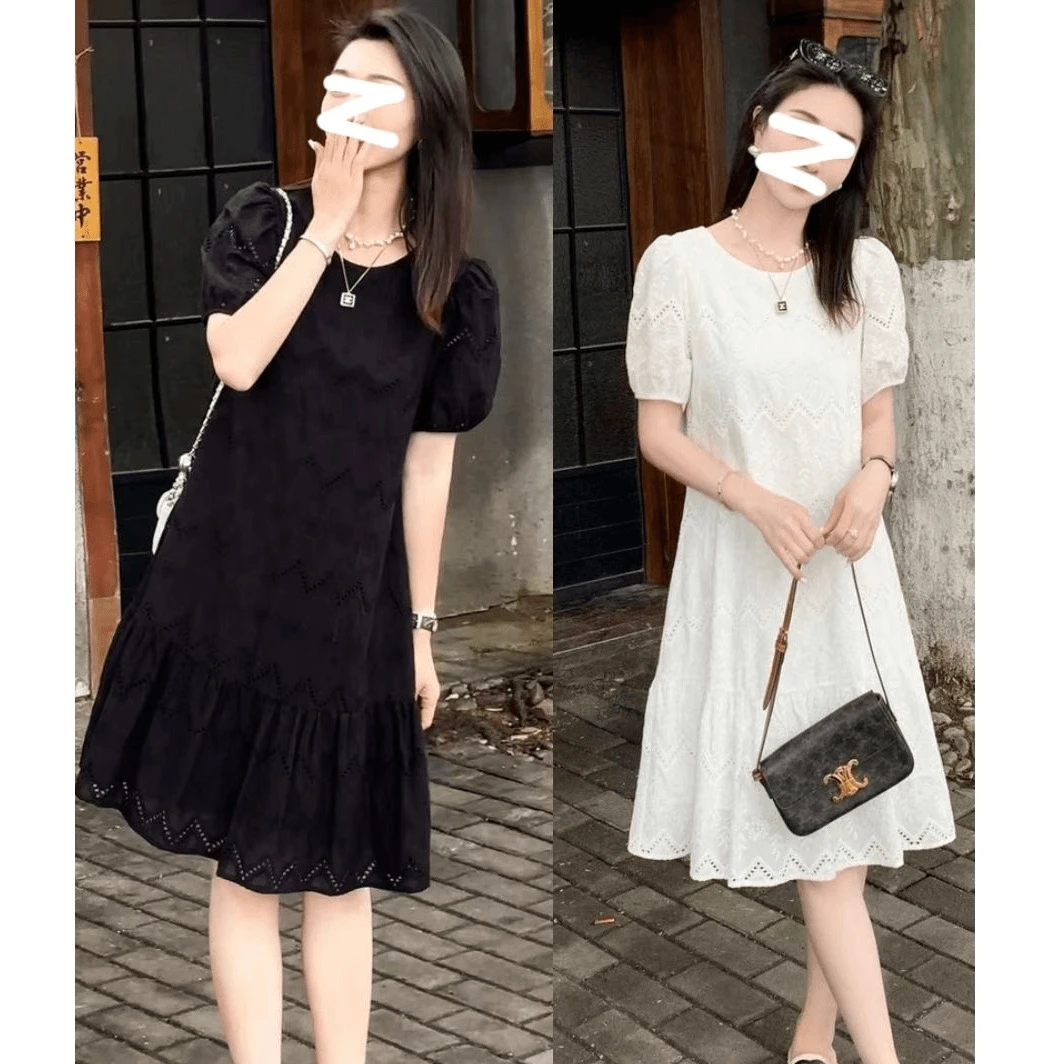 法式蕾丝白色连衣裙2025夏季大码胖妹妹温柔风气质显瘦短袖a字裙