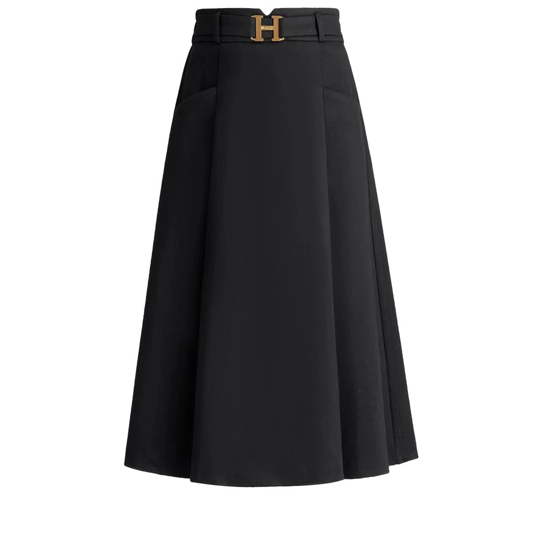 【KK】BX2029冬季新款加厚毛呢伞裙中长款松紧腰百褶口袋裙