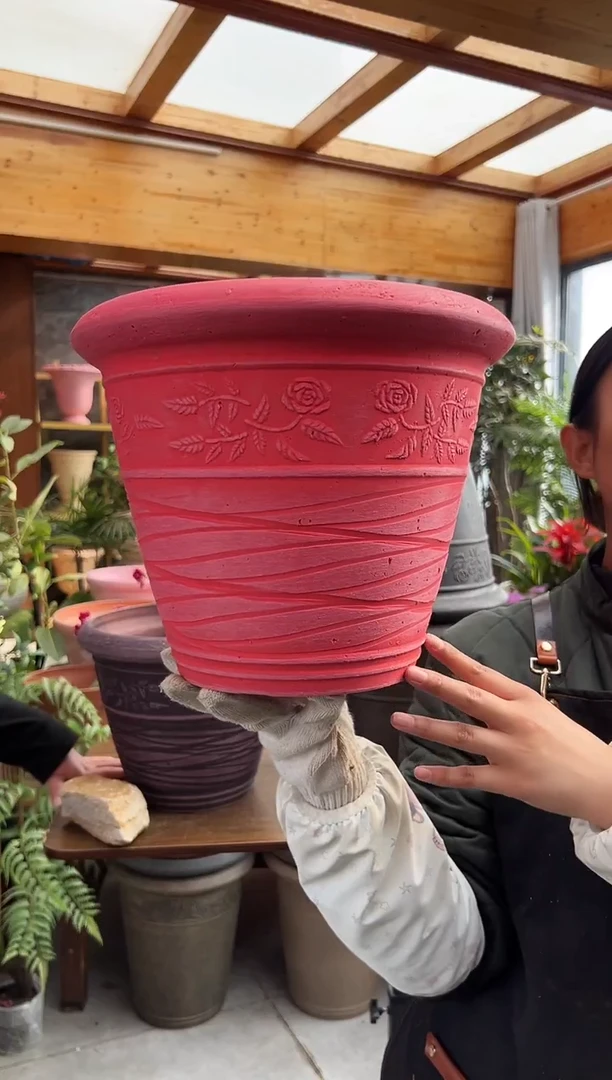 30*24.5/MC30/暖红色/浮雕花盆外贸尾单