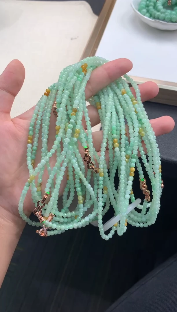 项链未镶嵌翡翠FC558 翡翠小米珠三彩珠链 多样性发其一