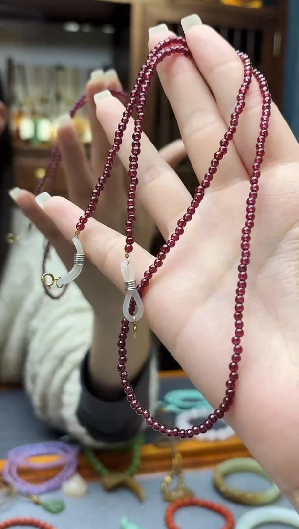 未镶嵌长串石榴石石榴石眼镜链3mmGW