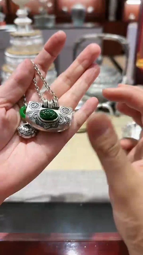 足银999精工手工福寿银锁吊坠茶摆件