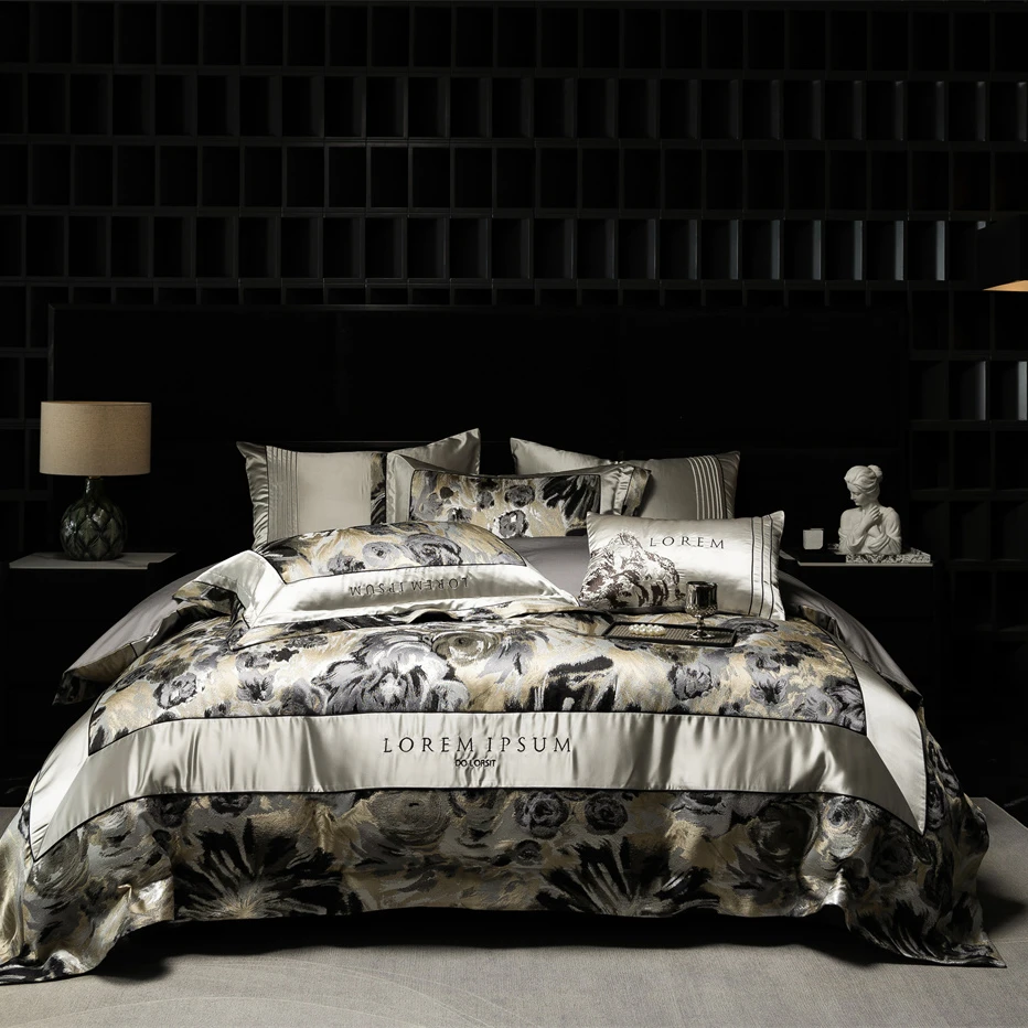 皇室嘉和奥利维亚全棉四件套轻奢简约提花宽边四季款高档高支高密