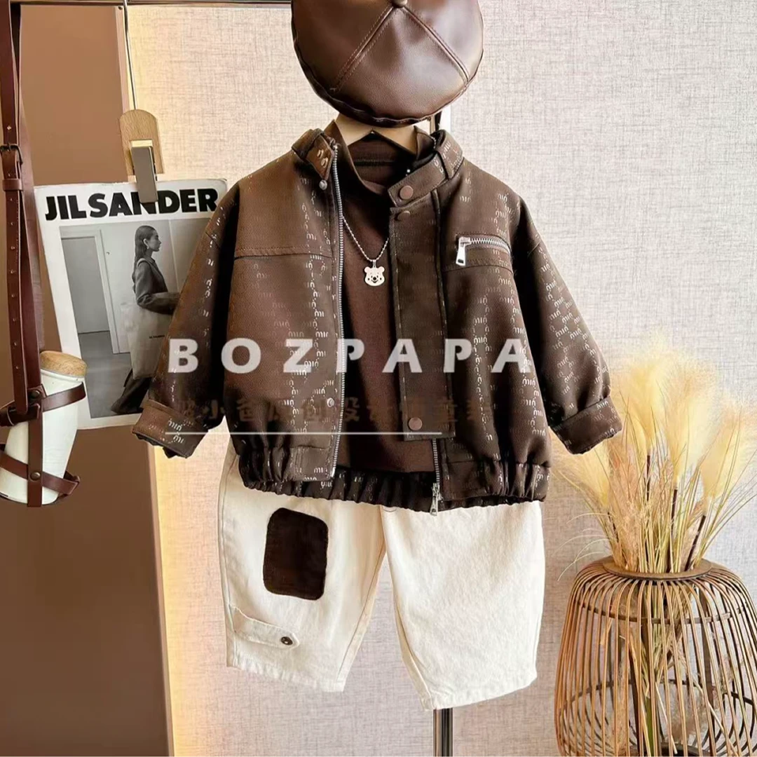 高定款夹克皮衣秋冬儿童嘻哈风帅气皮衣夹克