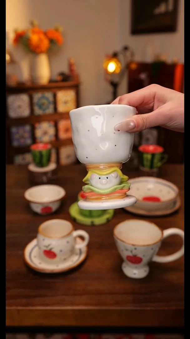 陶便携款汉堡小猪手作 手绘釉下彩